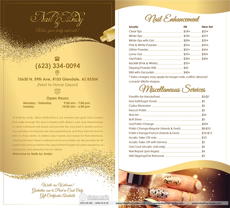 thiết kế menu andy nail